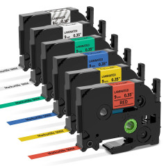 Markurlife Ruban pour Étiqueteuse Compatible pour Brother TZe-221 TZe-121 TZe-421 TZe-521 TZe-621 TZe-721, Ruban Laminé 9mm Rech