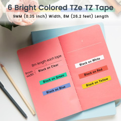 Markurlife Ruban pour Étiqueteuse Compatible pour Brother TZe-221 TZe-121 TZe-421 TZe-521 TZe-621 TZe-721, Ruban Laminé 9mm Rech