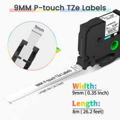 Markurlife Ruban pour Étiqueteuse Compatible pour Brother TZe-221 TZe-121 TZe-421 TZe-521 TZe-621 TZe-721, Ruban Laminé 9mm Rech