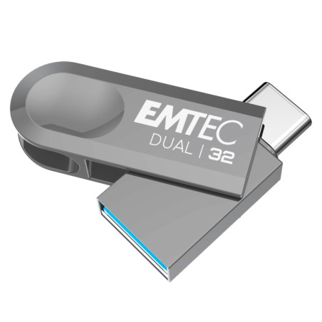 EMTEC - Clé USB 3.2 USB-A Type-C Dual D280 ECMMD32GD283 - Flash Drive Compatibilité Universelle USB 3.2 - Lecture 80Mo/s, Écritu