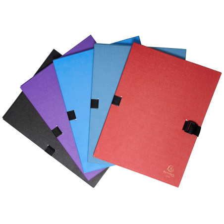 Exacompta - Réf. 21590E - Carton de 10 chemises à dos extensible en papier toilé vernis couleur N'clip - 1 rabat - fermeture par