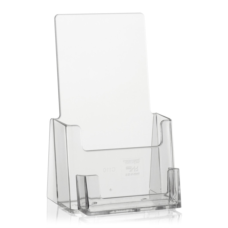 taymar Porte-brochures de table DIN long (DL) avec porte-cartes de visite supplémentaires, porte-brochures avec compartiment pou