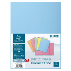 Exacompta - Réf. 339006E - Paquet de 50 chemises rigides avec 1 rabat SUPER 210 g/m² - couleurs pastel - chemises certifiées PEF