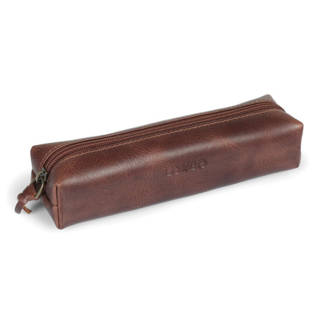 Londo Trousse pour Crayon en Cuir Véritable - avec Fermeture éclair (Marron)