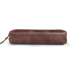Londo Trousse pour Crayon en Cuir Véritable - avec Fermeture éclair (Marron)