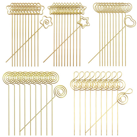 Woohome 50 PCS Mémo Clip en Métal 5 Formes Porte Mémo Clip Carte Photo Note Clips pour Décor de Gâteau de Mariage, Anniversaire,