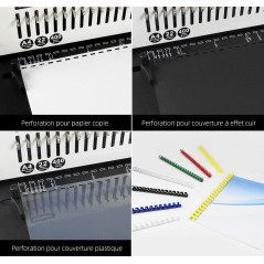 RAYSON Relieuse Spirale Plastique, 21 Trous, Capacité de perforation de 22 feuilles, Capacité de reliure jusqu'à 400 feuilles, S