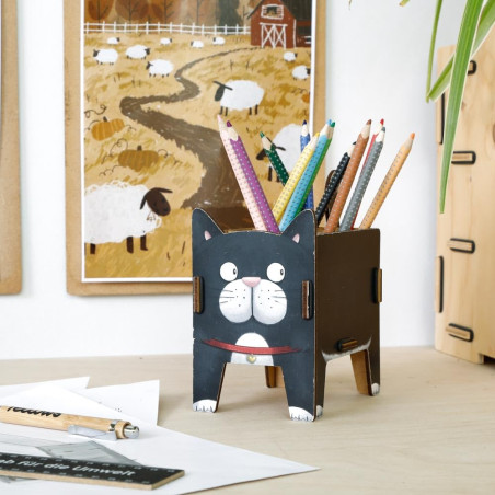 Werkhaus Design + Produktions GmbH Pot à crayons Motif chat 12,5 x 10 x 13 cm WE 7113_SML Noir