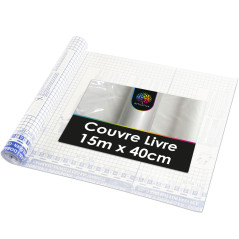 OfficeTree 15m x 40cm Couvre Livre Autocollant - 60μ Fort - Rouleau Couvre Livre Adhesif Transparent - Protege Livre Adhesif - C