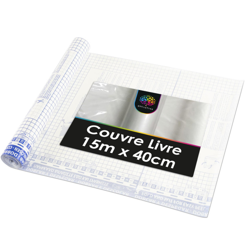 OfficeTree 15m x 40cm Couvre Livre Autocollant - 60μ Fort - Rouleau Couvre Livre Adhesif Transparent - Protege Livre Adhesif - C OfficeTree 15m x 40cm Couvre Livre Autocollant - 60μ Fort - Rouleau Couvre Livre Adhesif Transparent - Protege Livre Adhesif - C