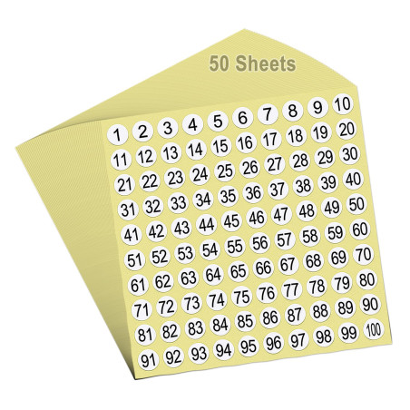 Numéros Autocollants,50 Feuilles 1-100 Numérotées étiquettes Autocollantes Gommettes Rondes Adhesive Nombres à Petits Chiffres,D