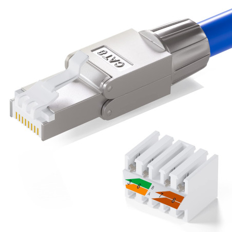 HB-DIGITAL 1x Connecteur Réseau RJ45 CAT 8 Sans Outil Métalliques Blindés pour Câble Ethernet 40 Gbit/s AWG 22-26 STP 50μ contac