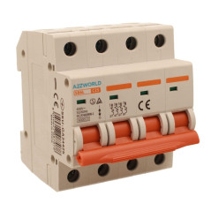 Interrupteur magnétothermique triphasé, MCB 380 V 4P 25 A C25, courbe C 6 kA, 4 modules DIN