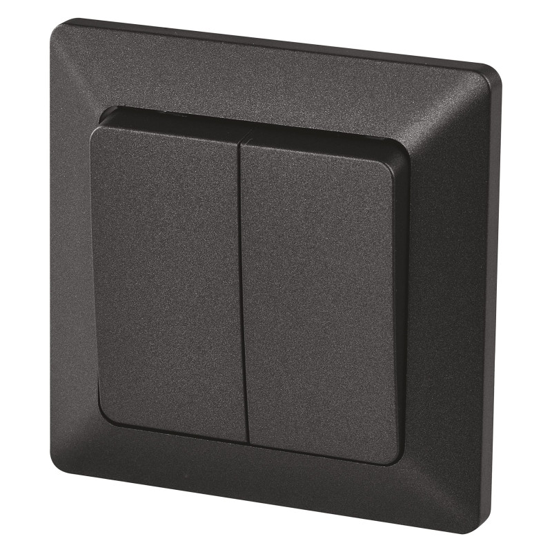 EMOS Interrupteur de série noir, double interrupteur pour éclairage, 250 V~/10 AX, interrupteur double en plastique, sans prise EMOS Interrupteur de série noir, double interrupteur pour éclairage, 250 V~/10 AX, interrupteur double en plastique, sans prise
