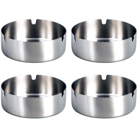 PIQIUQIU 4 Pièces Cendrier en Acier Inoxydable 10cm de Diamètre Cendrier Coupe-Vent Base de Cendrier de Table Moderne pour Burea