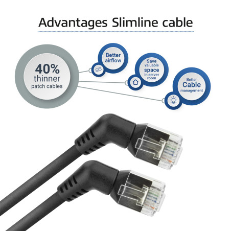 ACT Noir 10 mètres câble de raccordement U/FTP CAT6A Slimline avec connecteurs RJ45 rotatifs inclinés à 360° DD1910