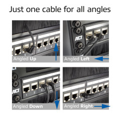 ACT Noir 10 mètres câble de raccordement U/FTP CAT6A Slimline avec connecteurs RJ45 rotatifs inclinés à 360° DD1910