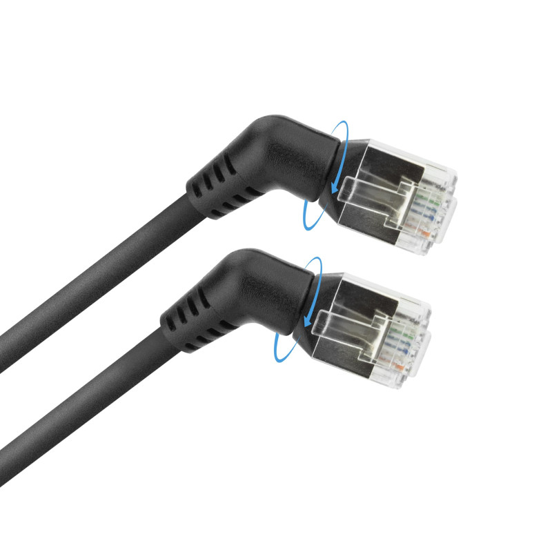 ACT Noir 7 mètres câble de raccordement U/FTP CAT6A Slimline avec connecteurs RJ45 rotatifs inclinés à 360° DD1907