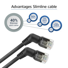 ACT Noir 7 mètres câble de raccordement U/FTP CAT6A Slimline avec connecteurs RJ45 rotatifs inclinés à 360° DD1907