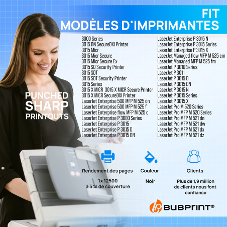 Bubprint Cartouche de Toner Compatible pour HP 55X CE255X pour LaserJet P3010 P3011 P3015 P3015DN P3015N P3015X Pro MFP M521dn M