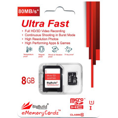 BigBuild Technology 8Go Ultra Rapide Class 10 80Mo/s MicroSD SDHC Carte mémoire pour Huawei MediaPad T3 10 Tablet, Adaptateur SD