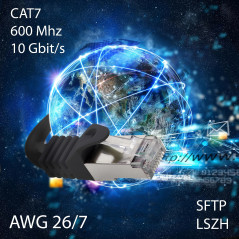 freiwerk 10 m - noir - 1 pièce câble réseau CAT.7 câble de raccordement Ethernet Lan S-FTP LSZH PIMF 10GB s prise RJ45 Cat6a