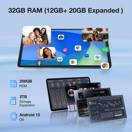 DOOGEE T20 Ultra Tablette Android 13, 12 Pouces, 32GB + 256GB (TF 2TB) Helio G99 Octa-Core Tablette Tactile, 10800mAh, Écran 2.4