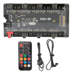Boîtier Fan Hub PWM + ARGB Contrôleur 2 en 1, alimentation SATA + contrôle de la carte mère et télécommande, pour ventilateur de