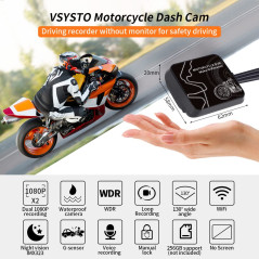 VSYSTO Dashcam Moto, Grand Angle de 130° Caméra de Moto Avant et Arriere 1080P, Camera Velo étanche, WiFi Dash Cam Moto avec Vis