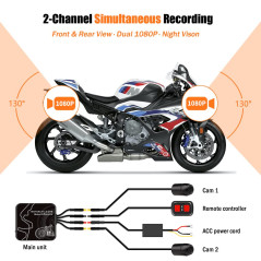VSYSTO Dashcam Moto, Grand Angle de 130° Caméra de Moto Avant et Arriere 1080P, Camera Velo étanche, WiFi Dash Cam Moto avec Vis