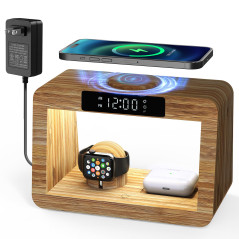 Station de Charge sans Fil avec réveil numérique et veilleuse, Chargeur Rapide sans Fil 5 en 1 avec Adaptateur et câble, Chargeu