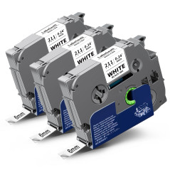 3x Labelwell Compatible Ruban Etiquetas pour Brother TZe-211 TZe211 TZ211 TZ 6mm Noir sur Blanc Laminé pour Brother P-touch PT-P