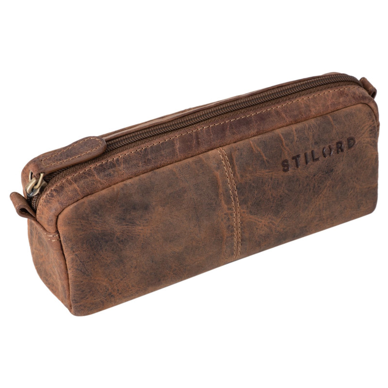 STILORD Spencer Trousse en Cuir Vintage - Pochette à Fermeture Éclair - Organisateur Étui à Stylos - Cuir Véritable Couleur:Cala