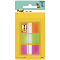 Post-it Marque-Pages, Moyen, Orange, Rose et Vert, 60 Marque-Pages, 25.4 mm x 43.2 mm - Pour Marquer, Surligner ou Codifier des 