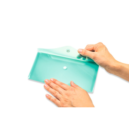 HERMA 20041 Porte-documents DIN long transparent turquoise - Petites pochettes transparentes avec bouton pression - Enveloppe en