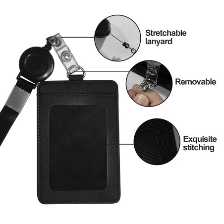 HYCOPROT Porte-Badge en Pu Cuir Avec 1 Transparent Fenêtre d'Identité Et 1 Fente pour Carte d'Identité,Retractable Yoyo Et Porte