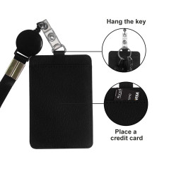 HYCOPROT Porte-Badge en Pu Cuir Avec 1 Transparent Fenêtre d'Identité Et 1 Fente pour Carte d'Identité,Retractable Yoyo Et Porte