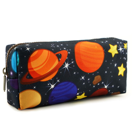 Pochette Trousse à Crayons Stylos Maquillage en Toile Motif Espace (Bleu)