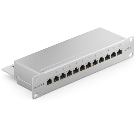 deleyCON CAT6 Panneau de Brassage 12 Port Bureau 10 Pouces Le Montage en Rack Assemblage du Serveur 12x RJ45 Blindé TIA568A TIA5