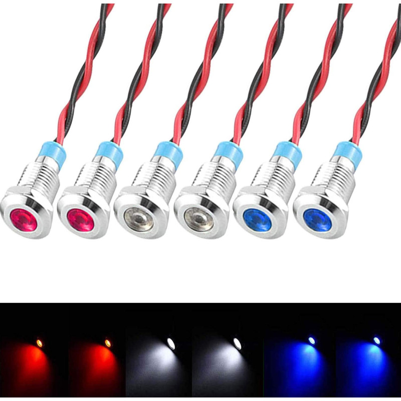 GUUZI Lot de 6 panneaux LED 12 V-24 V 8 mm - Voyant d'avertissement - Ampoules directionnelles (rouge/bleu/blanc) GUUZI Lot de 6 panneaux LED 12 V-24 V 8 mm - Voyant d'avertissement - Ampoules directionnelles (rouge/bleu/blanc)