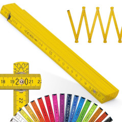 Metrie™ BLOCK 52 Mètre pliant – Mètre en bois 2 m | Jaune Soleil – Graduation duplex, Fabriqué dans l’UE | Robuste et précis | p