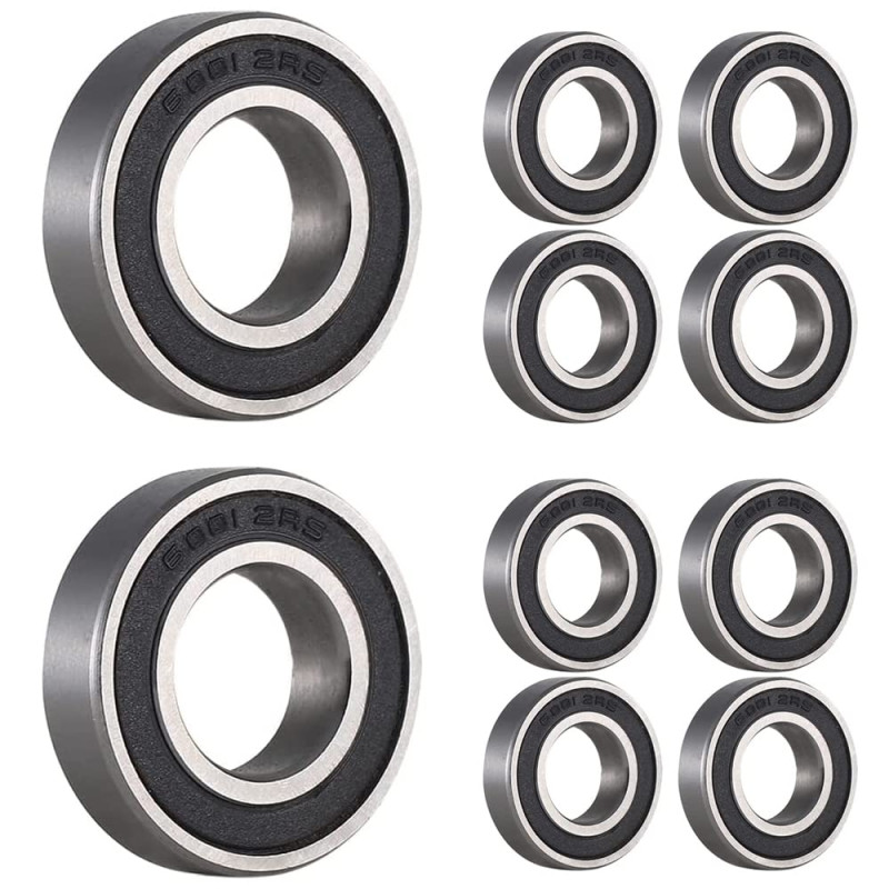 [10 pièces] 6001-2RS Deep Groove Ball Bearings Single Rubber Sealed Ball Bearings for Rollers, Home Appliances Machinery, Indust