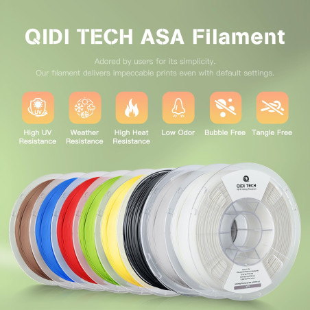 QIDI TECH Filament ASA 1.75mm Noir,Filament pour imprimante 3D ASA 1kg Spool(2.2lbs),Haute résistance aux UV,Faible odeur,Parfai