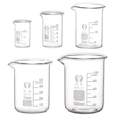 EsportsMJJ 5Pcs Gradué Borosilicate Bécher De Verre 5Ml Ml 25Ml 50Ml 100Ml Ensemble De Mesure Verrerie De Laboratoire