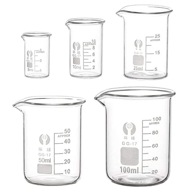 EsportsMJJ 5Pcs Gradué Borosilicate Bécher De Verre 5Ml Ml 25Ml 50Ml 100Ml Ensemble De Mesure Verrerie De Laboratoire EsportsMJJ 5Pcs Gradué Borosilicate Bécher De Verre 5Ml Ml 25Ml 50Ml 100Ml Ensemble De Mesure Verrerie De Laboratoire