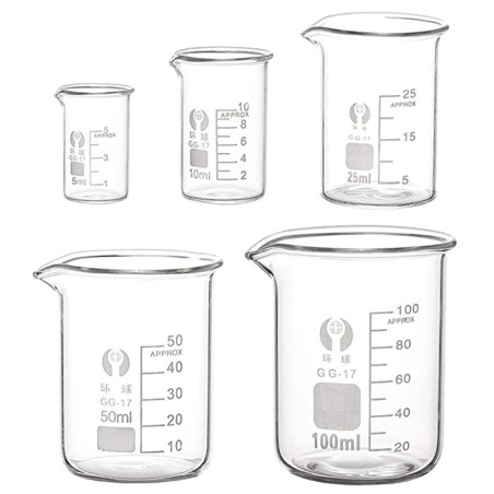 EsportsMJJ 5Pcs Gradué Borosilicate Bécher De Verre 5Ml Ml 25Ml 50Ml 100Ml Ensemble De Mesure Verrerie De Laboratoire