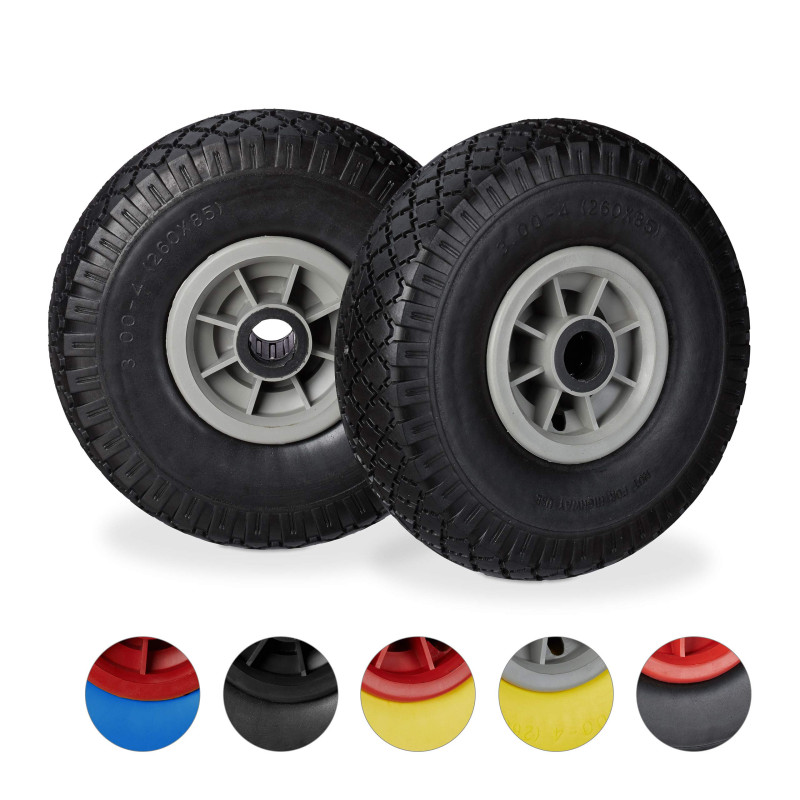 Relaxdays Roue de brouette, caoutchouc, 3.00-4", 2x roue de rechange, pour axe de 25 mm, 260x85 mm, noir-gris Relaxdays Roue de brouette, caoutchouc, 3.00-4", 2x roue de rechange, pour axe de 25 mm, 260x85 mm, noir-gris
