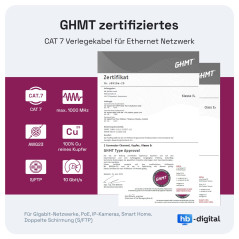 HB-DIGITAL 25m Câble Réseau CAT 7 LAN Ethernet - Certifié GHMT - LSZH Sans Halogène AWG23 – Cable d'installation Blindé, 10Gbit