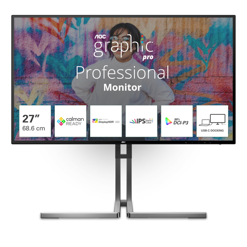 AOC U27U3CV écran Plat de PC 68,6 cm (27") 3840 x 2160 Pixels 4K Ultra HD LCD Noir
