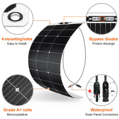 DOKIO Panneau Solaire Souple 100W 12V Monocristallin Semi-Flexible pour Camping-Car, Camper, Van, Bateaux et Autres Surfaces Iné